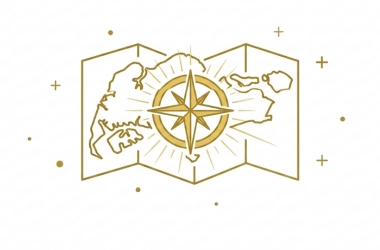 "Minimalist golden line art icon featuring a compass over a folded map, representing customized private day tours, sightseeing itineraries, and travel guides for Singapore and Malaysia."