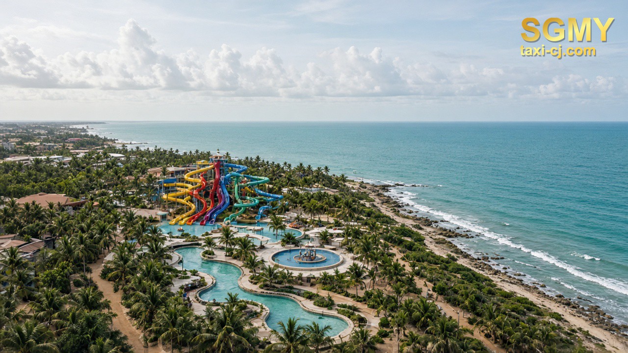 Desaru Coast Adventure Waterpark slides seen from a distance